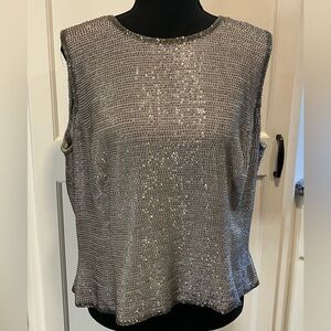 Oleg Cassini Silver Sequin Sleeveless Muscle Tee
